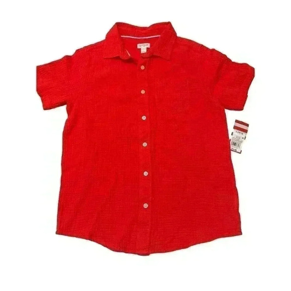 Cat & Jack Youth Boys Short Sleeve Gauze Woven Shirt Red NWT Size Large 10/12 - Picture 1 of 2